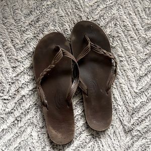Dark brown, size 10, rainbow flip flops
